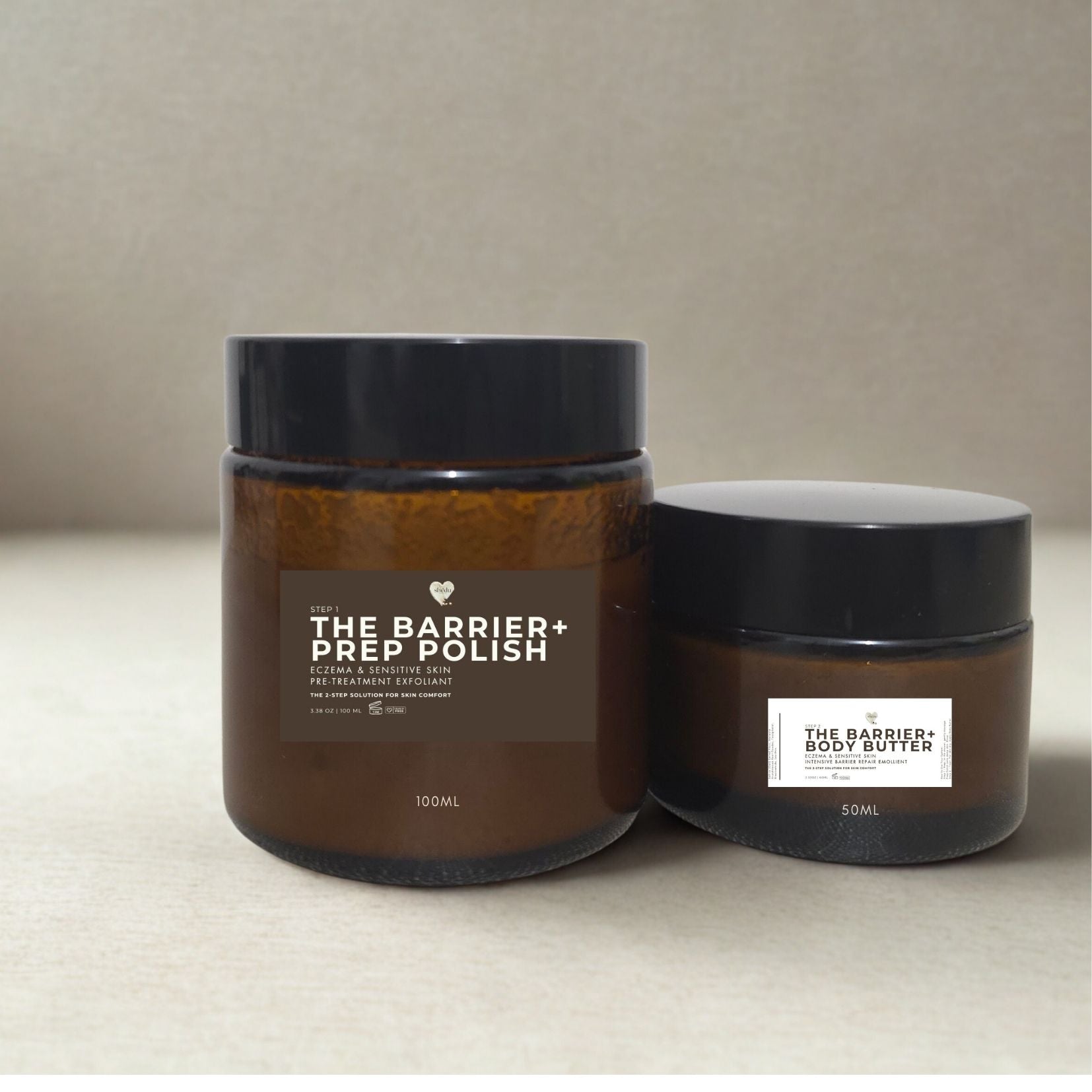 THE BARRIER+BLEMISH BODY SYSTEM for Eczema & Psoriasis | 100ml Prep Polish & 50ml Butter Balm